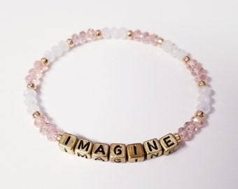 Custom word thin bracelet/ Custom name or initials Bracelet/ Gift for her/ Crystal/ Beaded Bracelet/ Single Bracelet/ 4mm Square Letter Bead