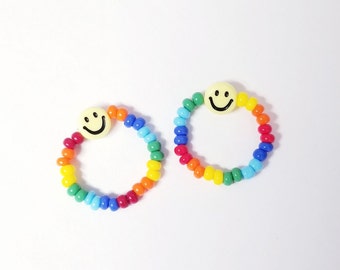 Rainbow Smile Beaded Ring/ Seed Beads Ring/ Stacking Rings/ Beaded Rings/ 3mm Czech Beads Rings/ Handmade Rings/ R18