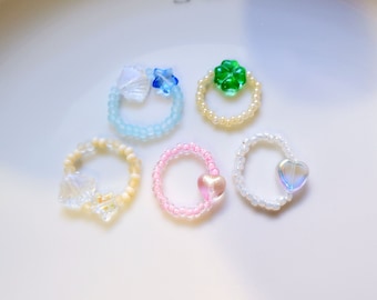 Various shapes rings/ Kawaii rings/ Heart ring/ Clam Ring/ Clover Rings/ Star Rings/ Elastic String Rings/ Handmade Rings/ R38-42