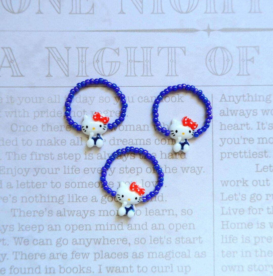 Hello Kitty Beaded Ring/ Cute Rings/ Kawaii Rings/ Character Ring/ Seed ...