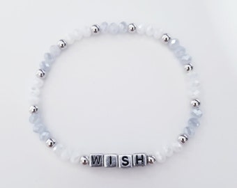 Custom word thin bracelet/ Custom word or initials Bracelet/ Gift for her/ Crystal/ 4mm Letter Beads/ Single Bracelet