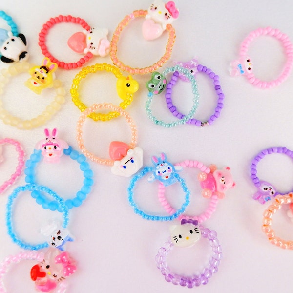 Cute Rings/ Kawaii Rings/ Character ring/ Seed Beads Ring/ Stacking Rings/ Beaded Rings/ Elastic String Rings/ Handmade Rings/ Kitty ring