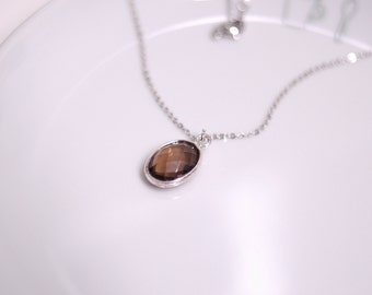 Smoky Quartz Over Charm Necklace/ Minimalist Necklace/ Natural Stone Necklace/ Dainty Necklace