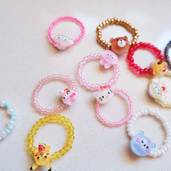 Cute Rings/ Kawaii Rings/ Character ring/ Seed Beads Ring/ Stacking Rings/ Beaded Rings/ Elastic String Rings/ Handmade Rings