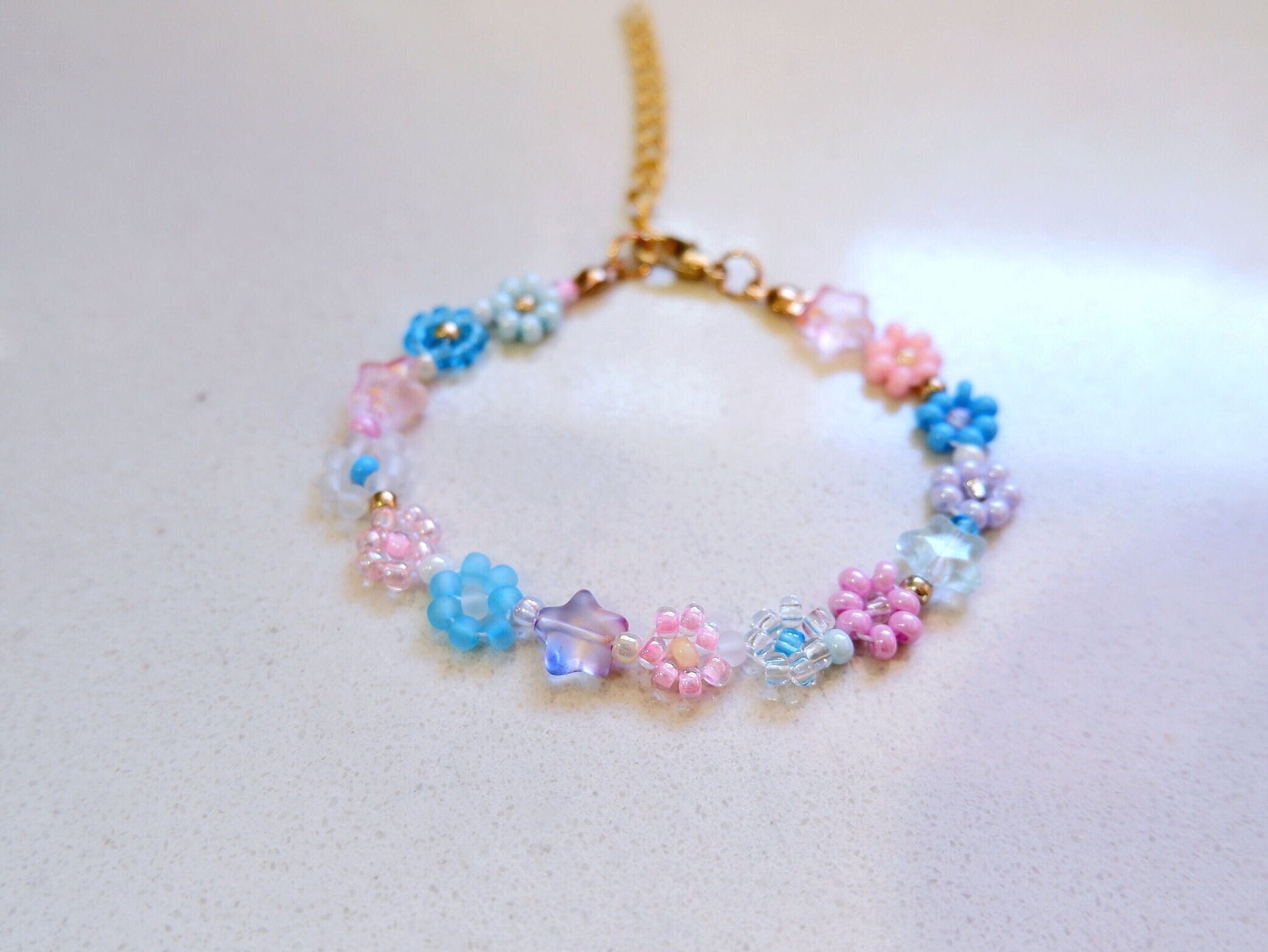 Daisy Seed Beads Bracelet/ Beaded Star Bracelet/ Seed Beads