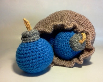 Zelda Inspired Bomb Bag and 3 Blue Bombs