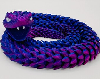 3D Printed Articulated Snake – Blue Purple Galaxy Flexi Fidget Toy, Desk Pet