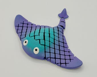 Articulated Stingray Fidget Toy | Purple Teal Gradient Print-in-Place Ocean Desk Buddy