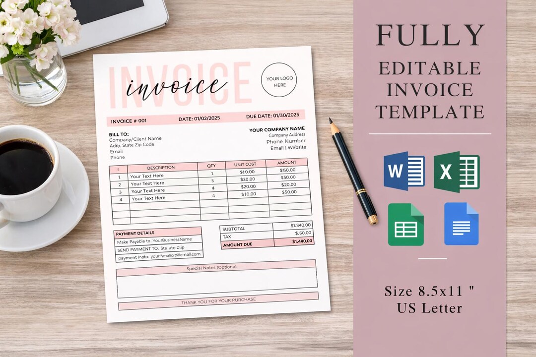 Editable Invoice Template Bundle, Small Business Billing (google Docs ...