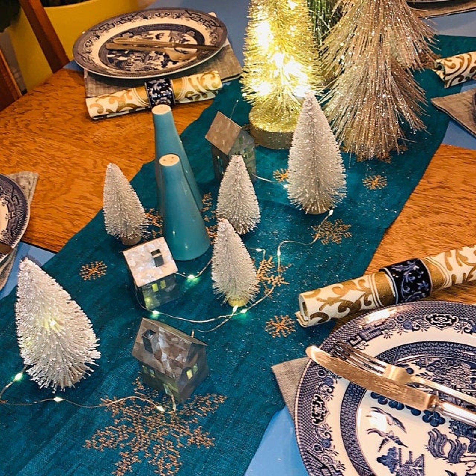 Turquoise Christmas Tablecloth, Linen Table Runner, Christmas Gift - Etsy