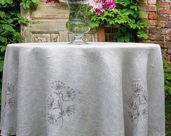 Nappe ronde en lin, nappe d'été, nappes en tissu à broderie florale