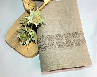 Embroidered Linen Tea Towel: Farmhouse Kitchen Decor