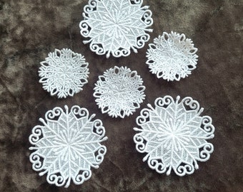 Christmas tree ornaments, Snowflake ornaments, Set of Snowflakes, Sew on fabric patches, Mini fabric snowflakes