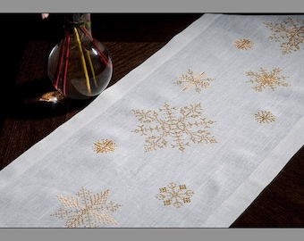White New Year tablecloth, Linen table runner, Christmas Gift