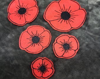 Embroidered Poppy Applique: Boho Floral Sew-on Patch