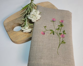 Embroidered Linen Tea Towel: Field Flower Kitchen Towel