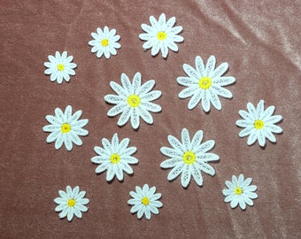 Embroidered Daisy Flower Patches: Sew-On Appliques, Mini Fabric Daisies