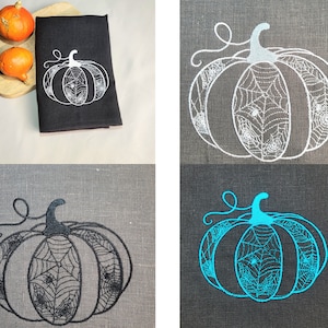 ハロウィンリネンタオル、パンプキンティータオル、キッチン秋刺繍ディッシュクロス