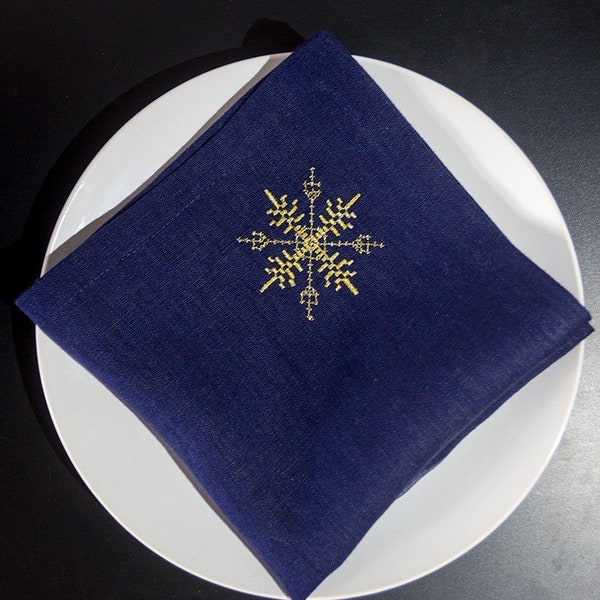 Blue Christmas napkins, Christmas napkins,  Snowflake ornament, Winter table ornament