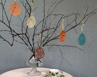 Easter Eggs Ornament Hanging Decor Embroidery Colour Egg, Spring home retro decoration