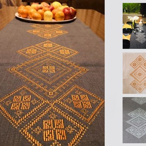 Tafel middelpunt, linnen tafelkleed, linnen tafelloper