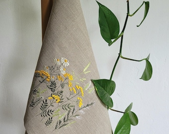 Embroidered Linen Tea Towel: Field Flower Kitchen Towel