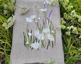 Embroidered Linen Tea Towel: Field Flower Kitchen Towel