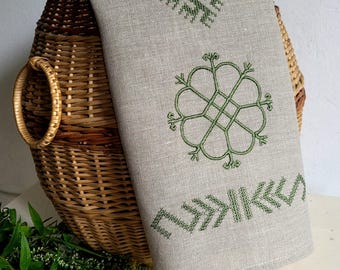 Embroidered Linen Tea Towel,  Ethnic Kitchen Dishcloth, Sustainable Home Decor
