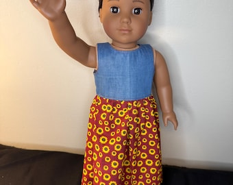 18 inch doll outfit burgundy sunflower and denim maxi dress