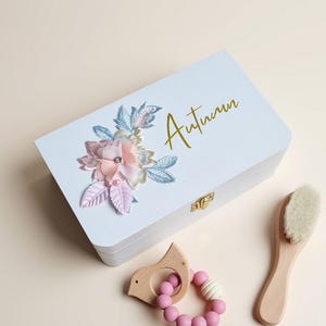 Baby Keepsake Box Personalized Name Engraved Wooden Memory Box Floral Design Girl Gift Custom Child Treasure Box Nursery Storage Jewellery