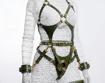 Strapon Harness Leather Full Set, Plus Size Strap on Belt with 3 O-Rings- LGBTQ