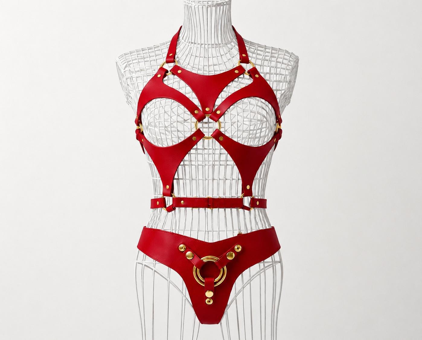 Leather Strapon Harness Full Set, Plus Size Strap on Belt With 3 O