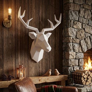 Geometrischer Hirschkopf Skulptur - Moderne rustikale Elchgeweih Dekoration
