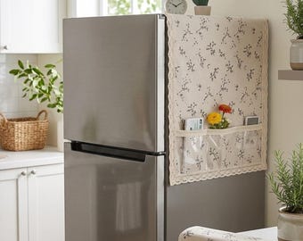 Housse anti-poussière pour réfrigérateur - Coton et lin antipoussière avec sac de rangement 55 x 120 cm