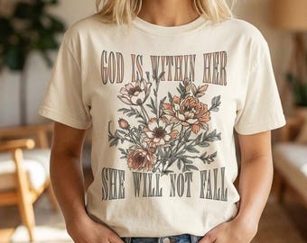 Camiseta "Dios está dentro de ella", camiseta con estampado floral, camiseta con versículo bíblico, regalo religioso, camiseta con estampado religioso, iglesia