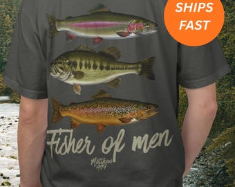 Camiseta "Pescadores de Hombres", Camiseta para actividades al aire libre, Mateo 4:19, Regalo para el Día del Padre, Camiseta de pesca, Camiseta de trucha, Camiseta de pesca para papá, Camiseta de pesca cristiana.
