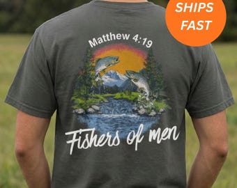 Camiseta "Pescadores de Hombres", Camiseta para actividades al aire libre, Mateo 4:19, Regalo para el Día del Padre, Camiseta de pesca, Camiseta de trucha, Camiseta de pesca para papá, Camiseta de pesca cristiana.