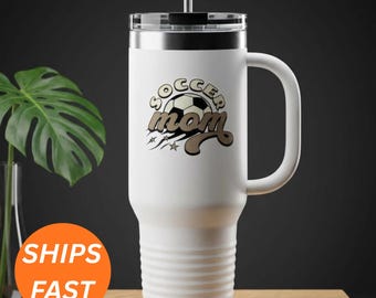 Vaso térmico de viaje de 40 oz para mamás futbolistas, regalo para mamás futbolistas, vaso de viaje divertido para mamás futbolistas, vaso deportivo delgado