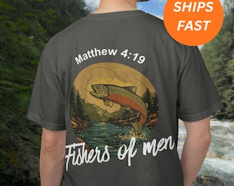 Camiseta "Pescadores de Hombres", Camiseta para actividades al aire libre, Mateo 4:19, Regalo para el Día del Padre, Camiseta de pesca, Camiseta de trucha, Camiseta de pesca para papá, Camiseta de pesca cristiana.