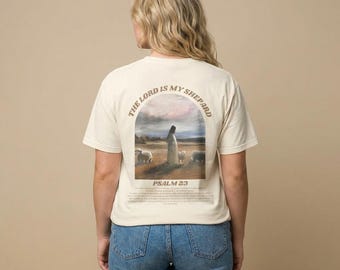 Camiseta "El Señor es mi pastor", camiseta Salmo 23:1, camiseta con versículo bíblico del cordero, camiseta de Jesús y el cordero, camiseta Salmo 23, camiseta de iglesia cristiana