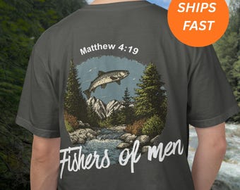 Camiseta "Pescadores de Hombres", Camiseta para actividades al aire libre, Mateo 4:19, Regalo para el Día del Padre, Camiseta de pesca, Camiseta de trucha, Camiseta de pesca para papá, Camiseta de pesca cristiana.