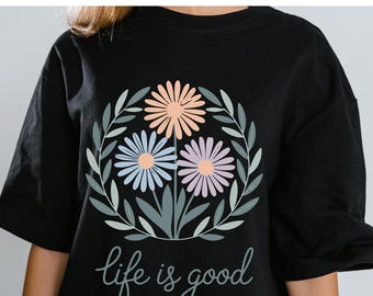 La vie c'est bien, motif floral marguerite, graphique de chemise bohème rétro (téléchargement numérique)