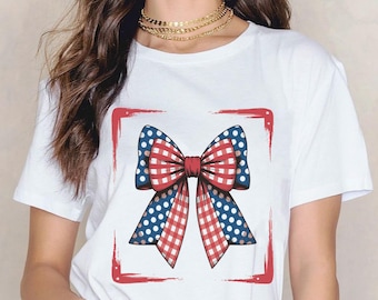 Coquette drapeau américain noeud PNG, petits carreaux floraux USA Design (fichier numérique)