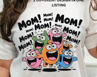 Bundle de dessin animé drôle de maman SVG PNG | 2 modèles de chemise pour la fête des mères (téléchargement numérique)
