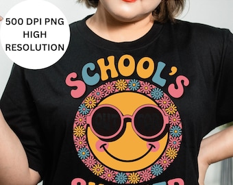 Smiley rétro Summer Break PNG, Design de chemise enseignant le dernier jour (haute résolution)