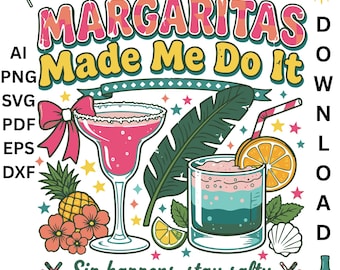 Margaritas m'a fait le faire PNG, conception de cocktail de vacances d'été à la plage (téléchargement numérique)