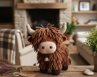 Gehaakt amigurumipatroon Schotse hooglanders (pdf) | Schattig pluche haakpatroon Schotse hooglander | Boerderijdier amigurumi koe speelgoed | Geschikt voor beginners