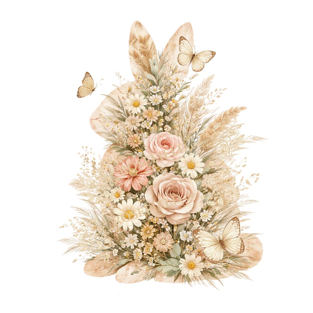 Floral Bunny PNG Sublimation Design | Cottagecore Easter Rabbit ...