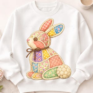 Patchwork Quilted Bunny PNG, Floral Easter Spring Design (Digital Download)