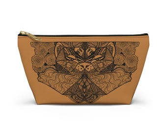 Lion Sunrise Rose Accessory Pouch w T-bottom | Floral Animal